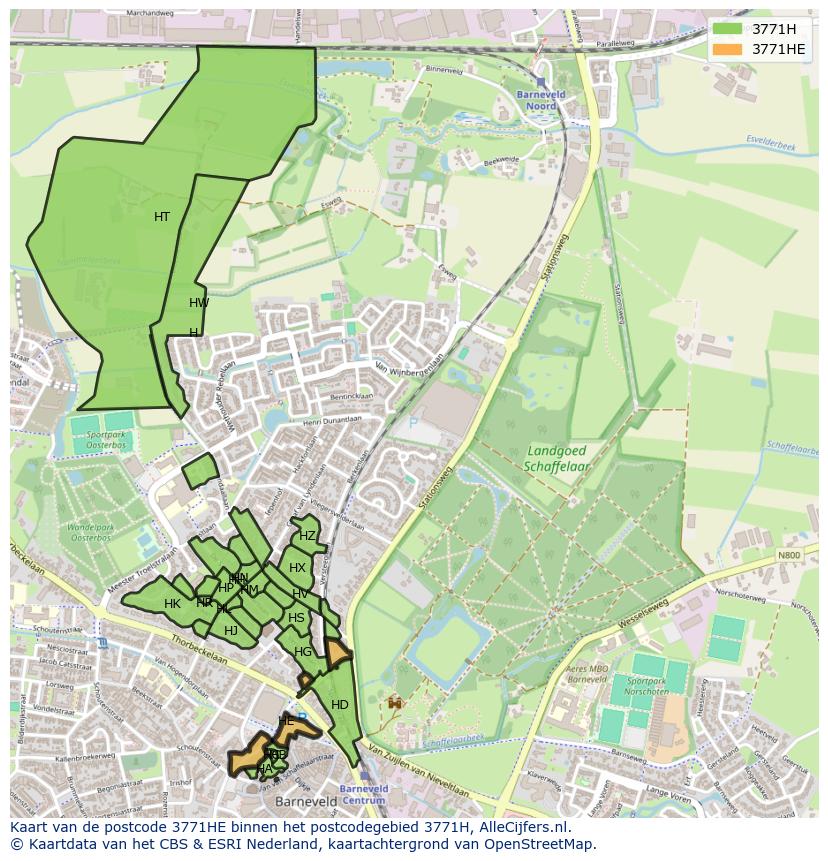 Afbeelding van het postcodegebied 3771 HE op de kaart.