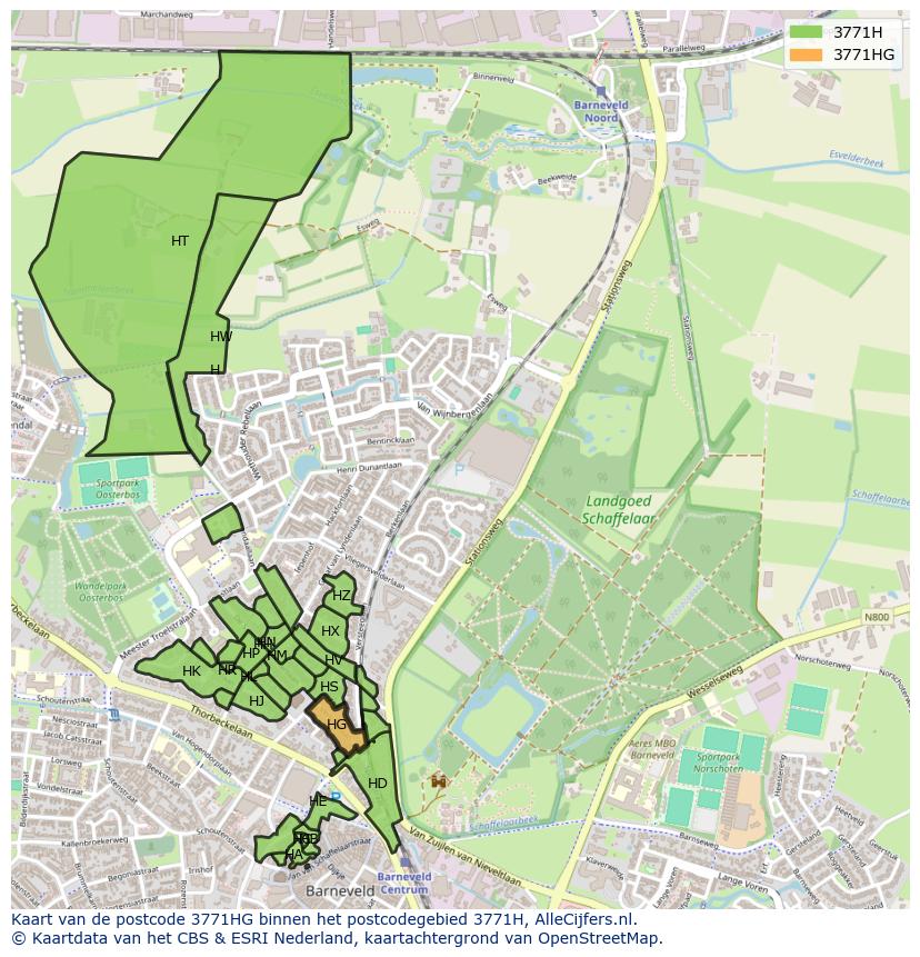 Afbeelding van het postcodegebied 3771 HG op de kaart.
