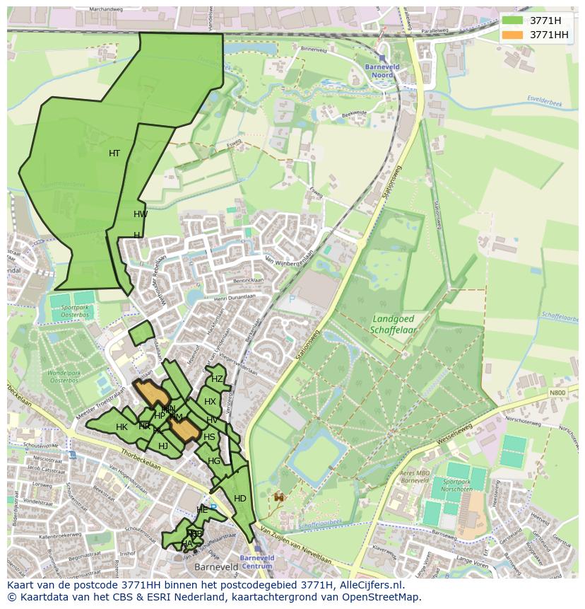 Afbeelding van het postcodegebied 3771 HH op de kaart.