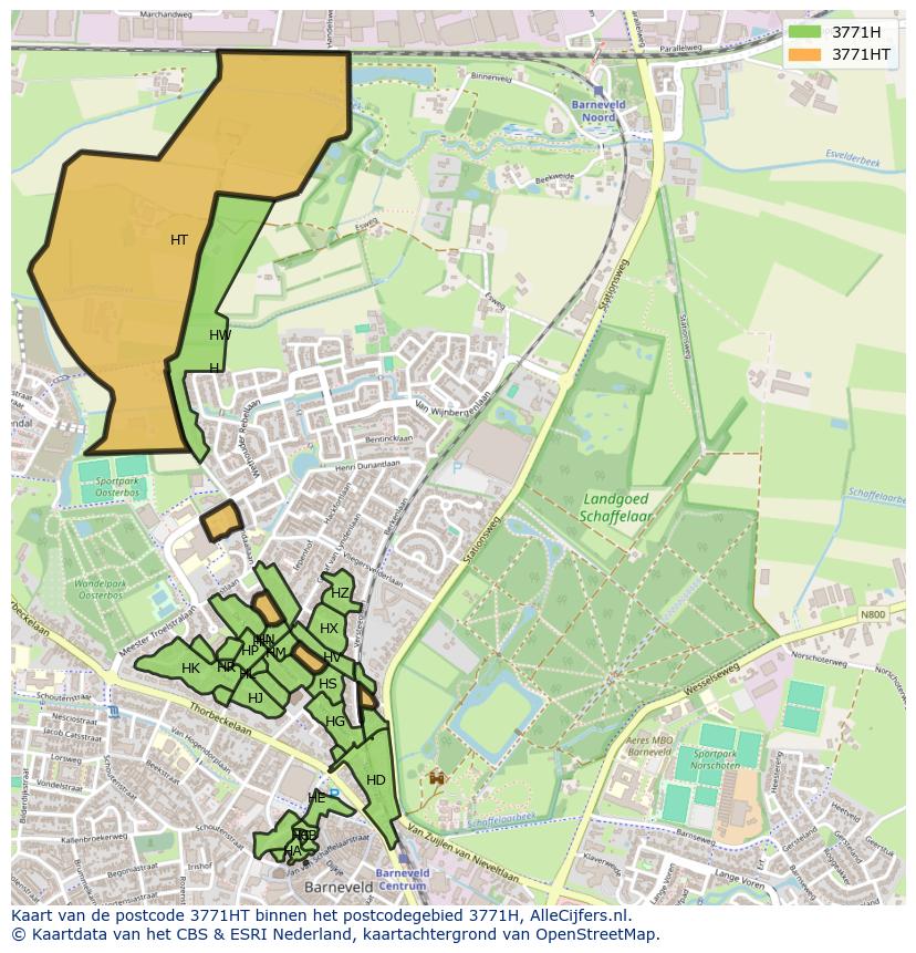 Afbeelding van het postcodegebied 3771 HT op de kaart.