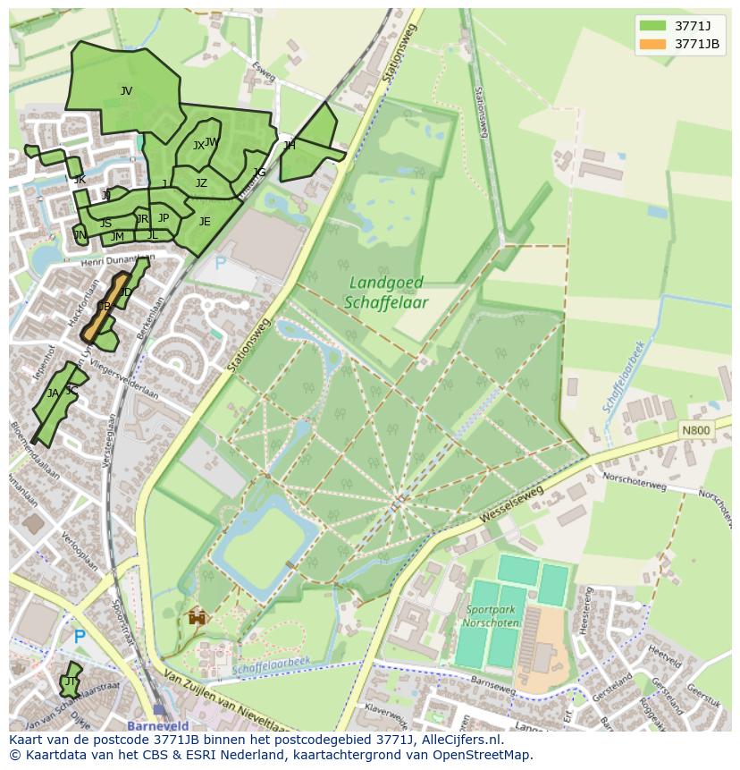 Afbeelding van het postcodegebied 3771 JB op de kaart.