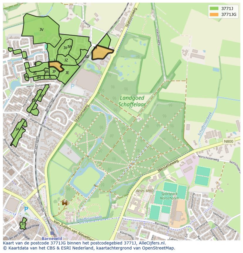 Afbeelding van het postcodegebied 3771 JG op de kaart.