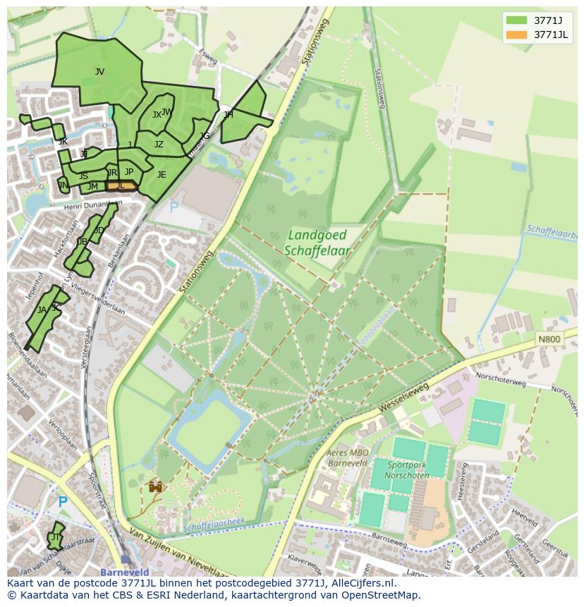 Afbeelding van het postcodegebied 3771 JL op de kaart.