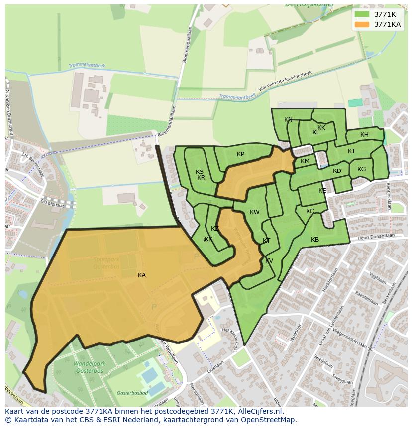 Afbeelding van het postcodegebied 3771 KA op de kaart.
