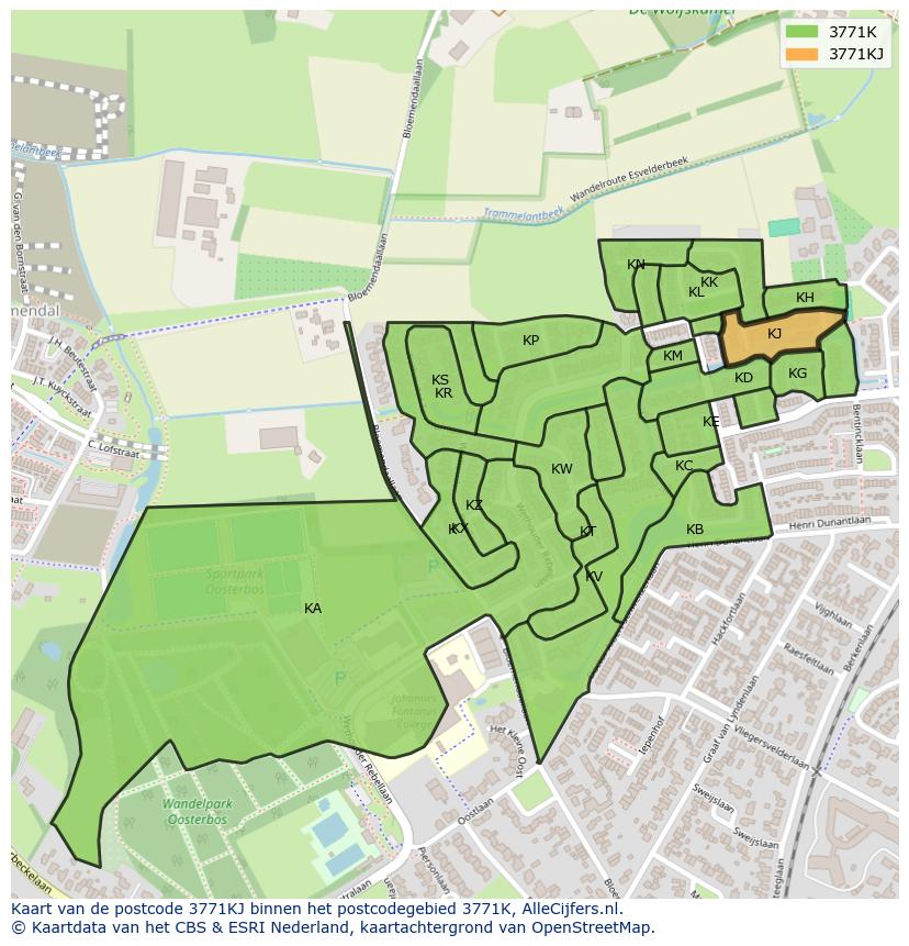 Afbeelding van het postcodegebied 3771 KJ op de kaart.