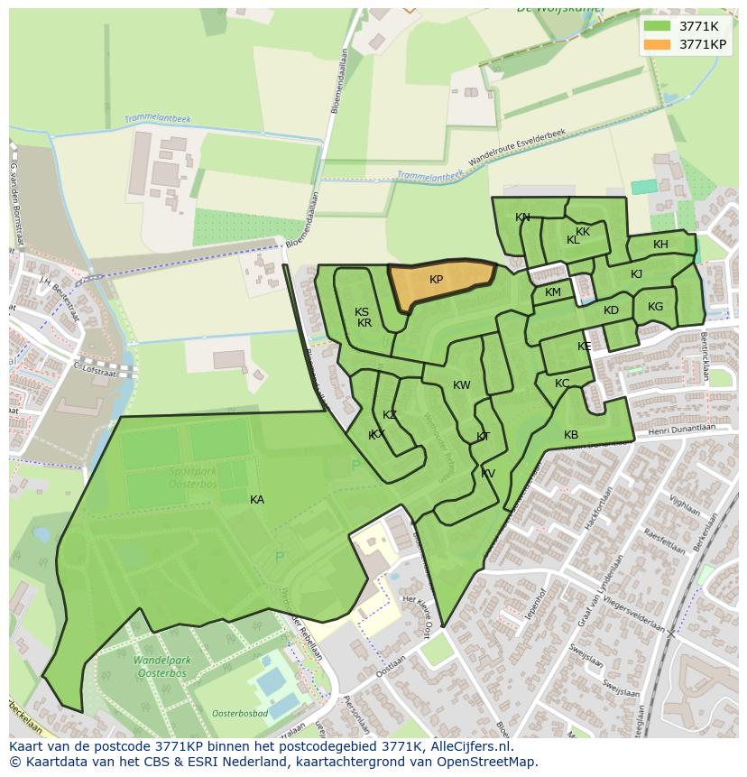 Afbeelding van het postcodegebied 3771 KP op de kaart.