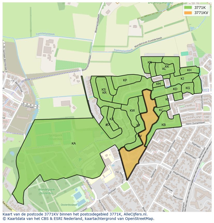 Afbeelding van het postcodegebied 3771 KV op de kaart.