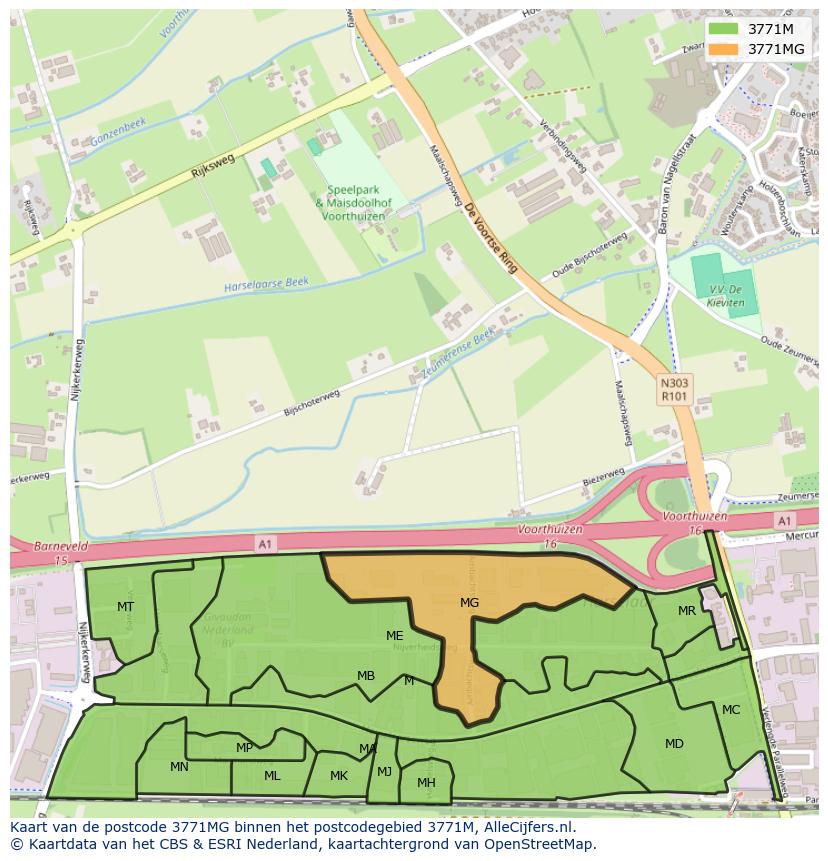 Afbeelding van het postcodegebied 3771 MG op de kaart.