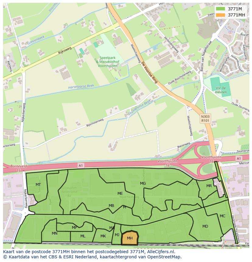 Afbeelding van het postcodegebied 3771 MH op de kaart.