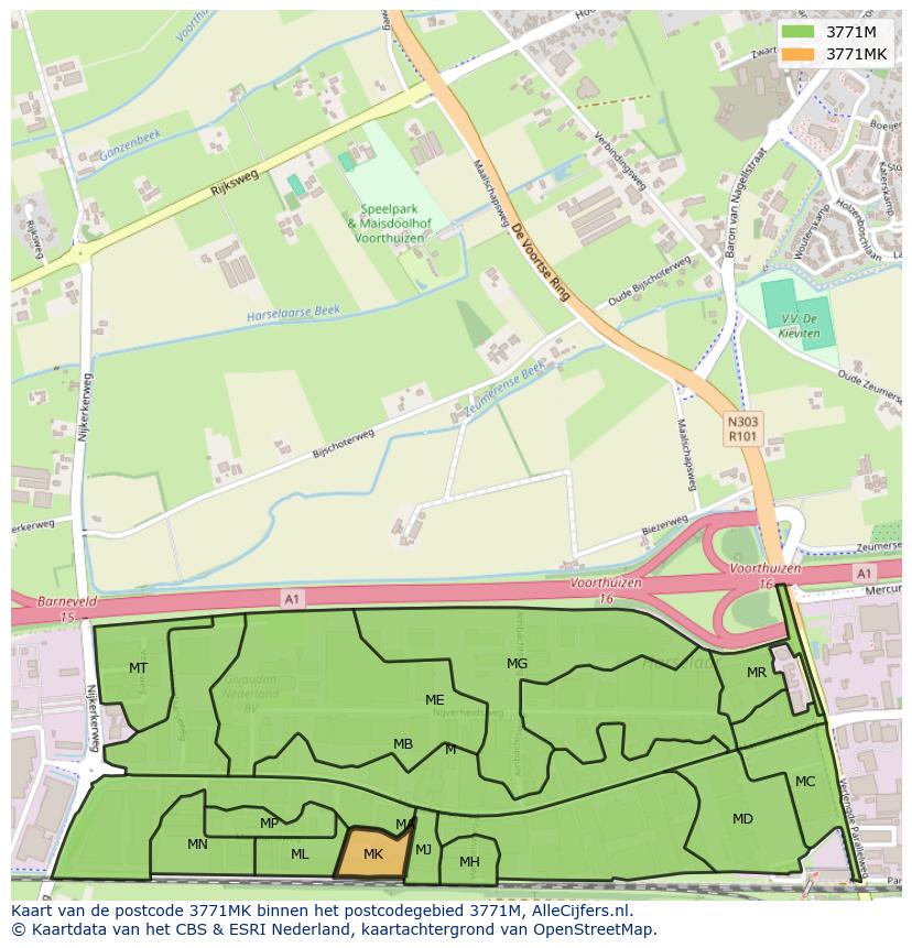 Afbeelding van het postcodegebied 3771 MK op de kaart.