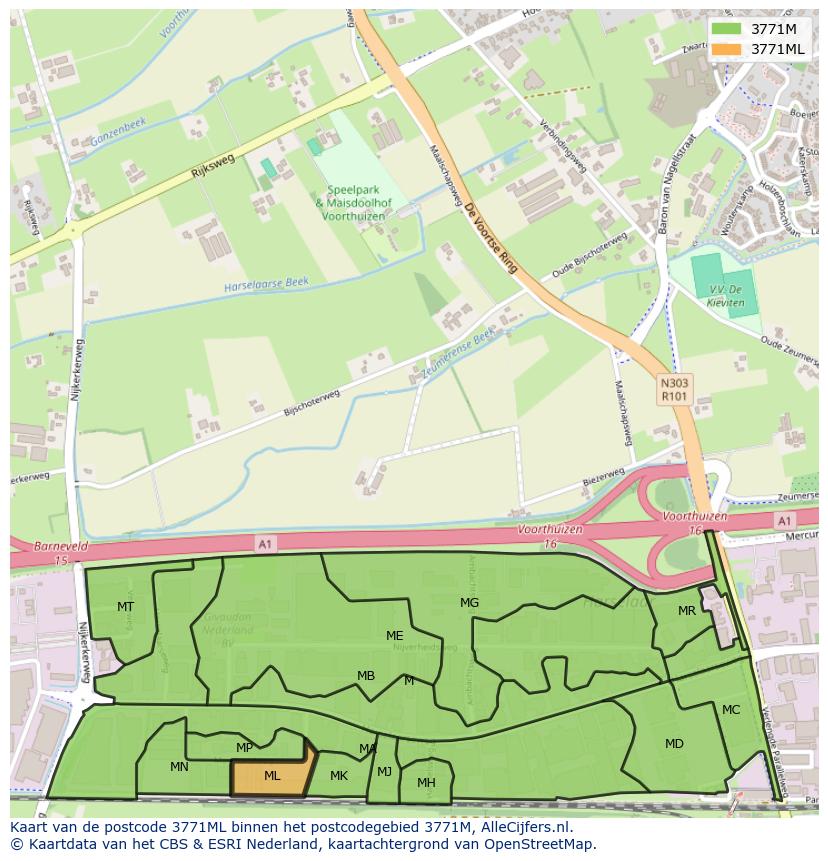 Afbeelding van het postcodegebied 3771 ML op de kaart.