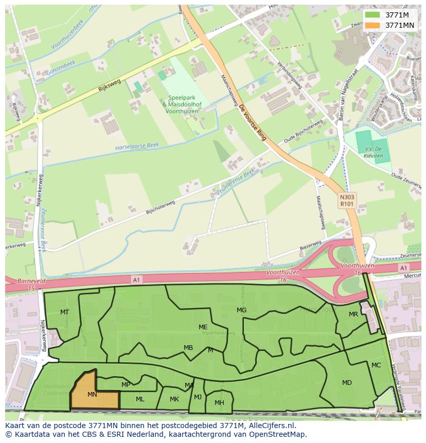 Afbeelding van het postcodegebied 3771 MN op de kaart.