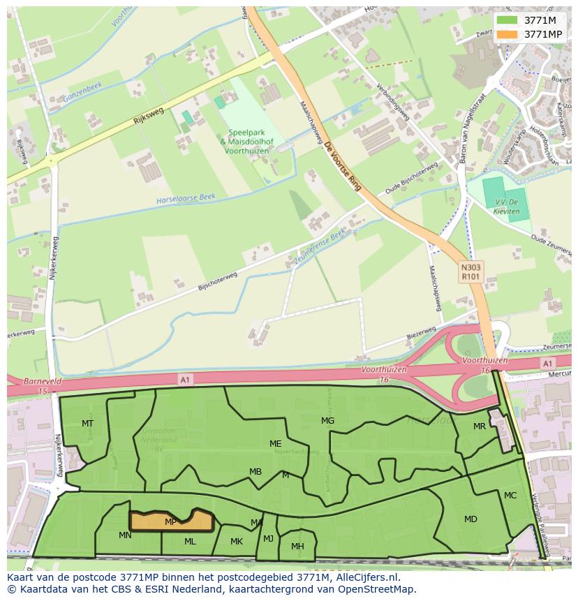 Afbeelding van het postcodegebied 3771 MP op de kaart.