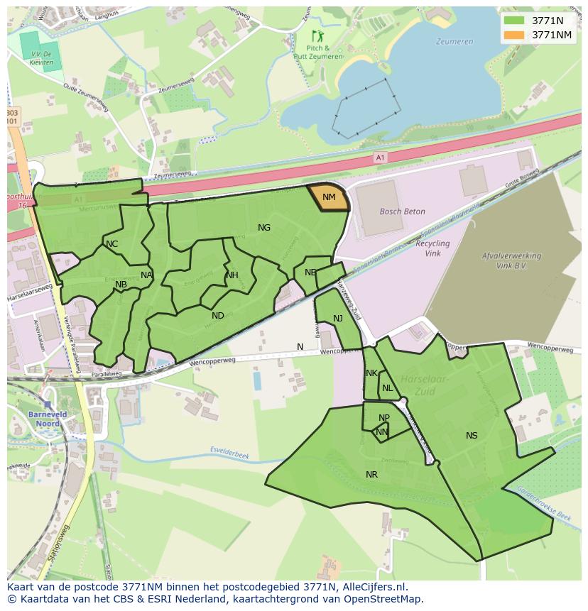 Afbeelding van het postcodegebied 3771 NM op de kaart.
