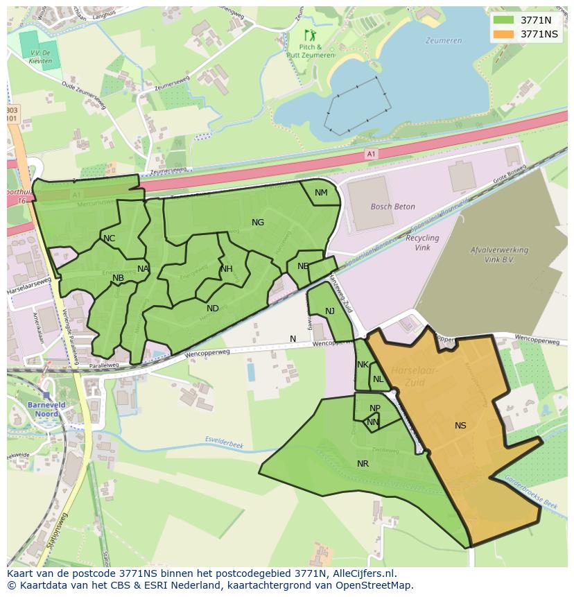 Afbeelding van het postcodegebied 3771 NS op de kaart.