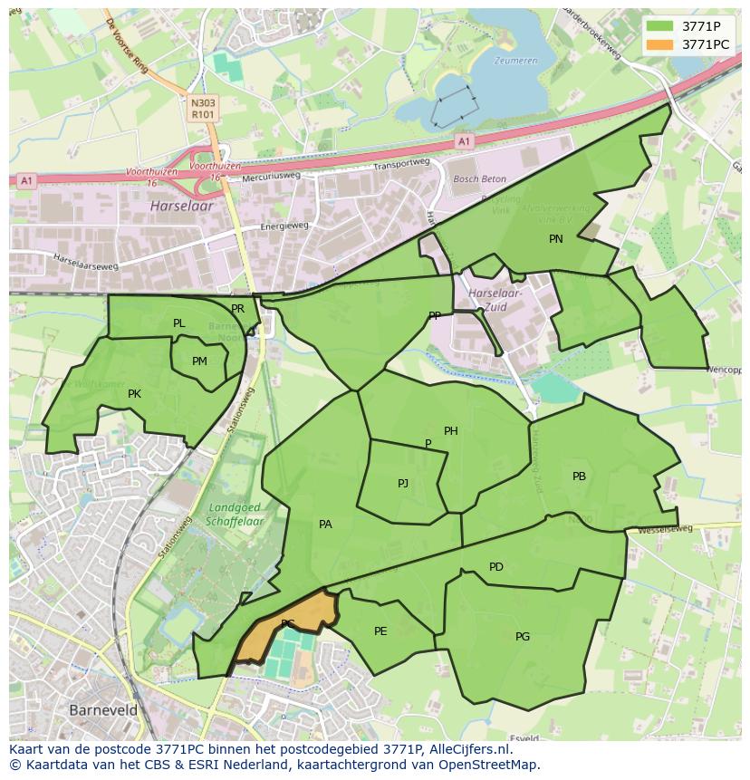 Afbeelding van het postcodegebied 3771 PC op de kaart.