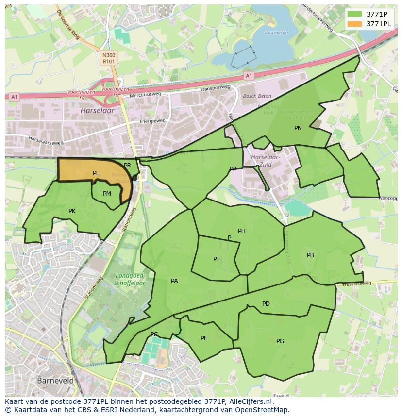 Afbeelding van het postcodegebied 3771 PL op de kaart.