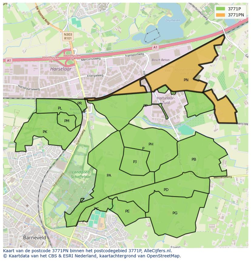 Afbeelding van het postcodegebied 3771 PN op de kaart.