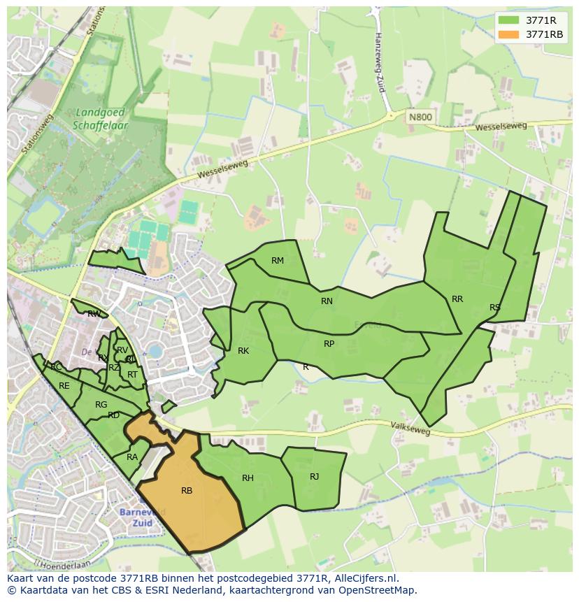Afbeelding van het postcodegebied 3771 RB op de kaart.