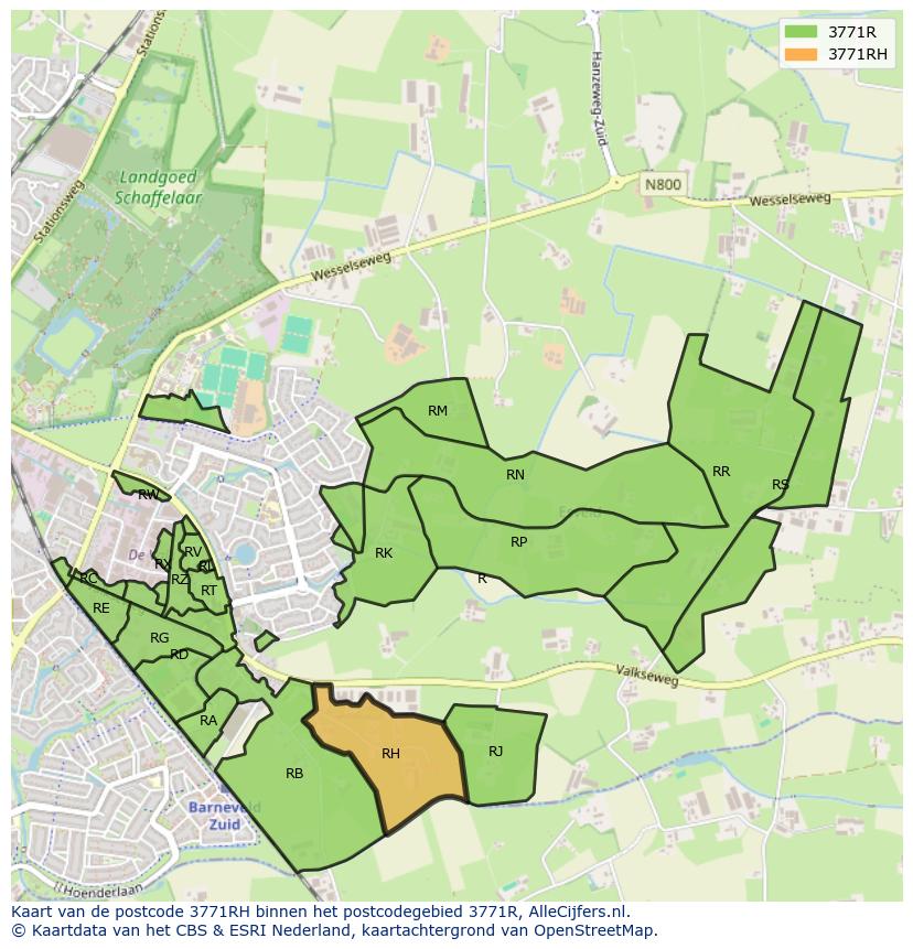 Afbeelding van het postcodegebied 3771 RH op de kaart.