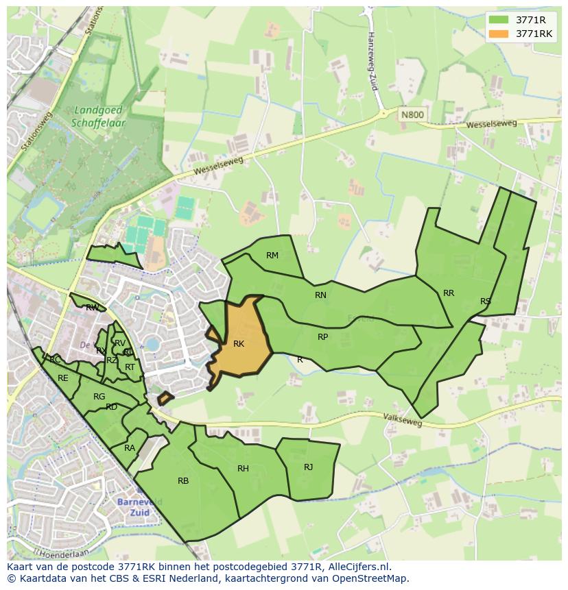 Afbeelding van het postcodegebied 3771 RK op de kaart.