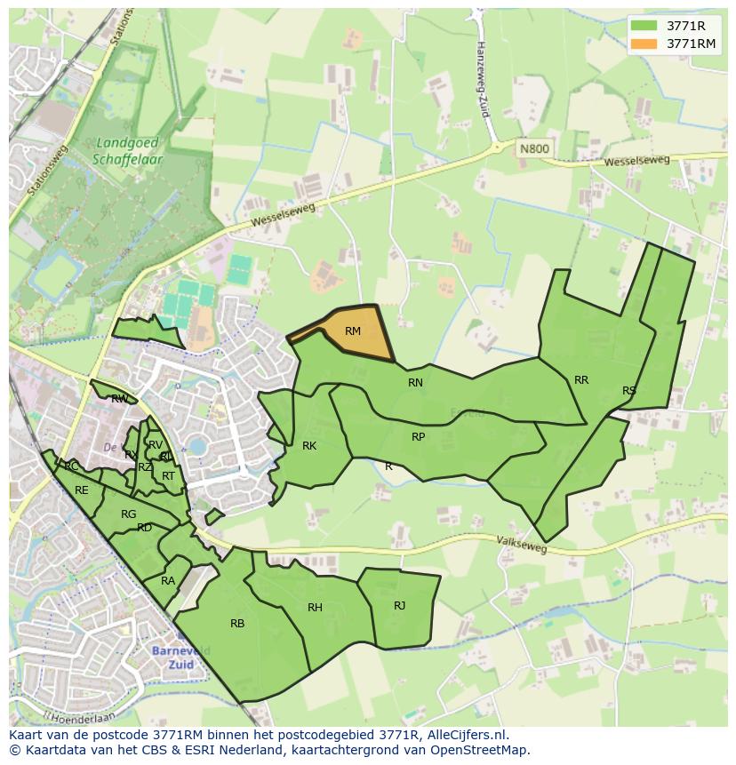 Afbeelding van het postcodegebied 3771 RM op de kaart.