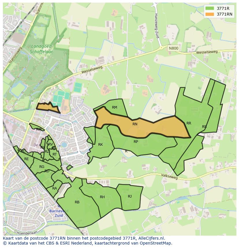 Afbeelding van het postcodegebied 3771 RN op de kaart.