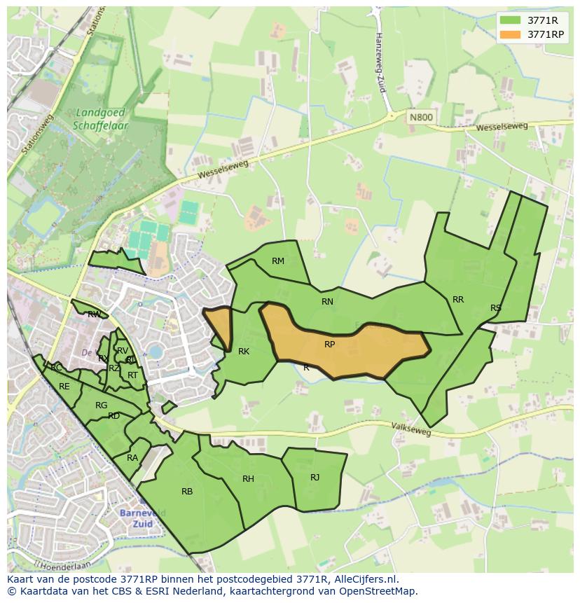 Afbeelding van het postcodegebied 3771 RP op de kaart.