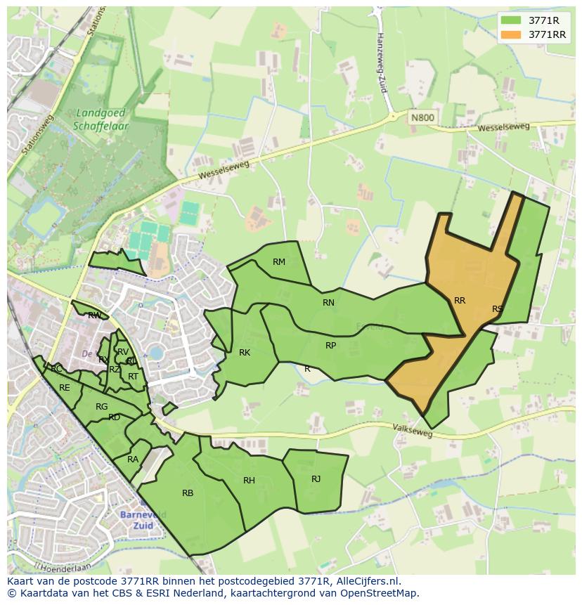 Afbeelding van het postcodegebied 3771 RR op de kaart.