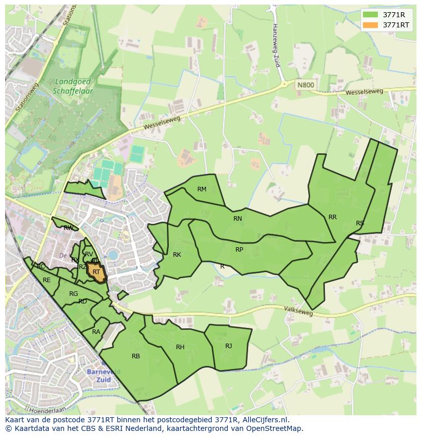 Afbeelding van het postcodegebied 3771 RT op de kaart.