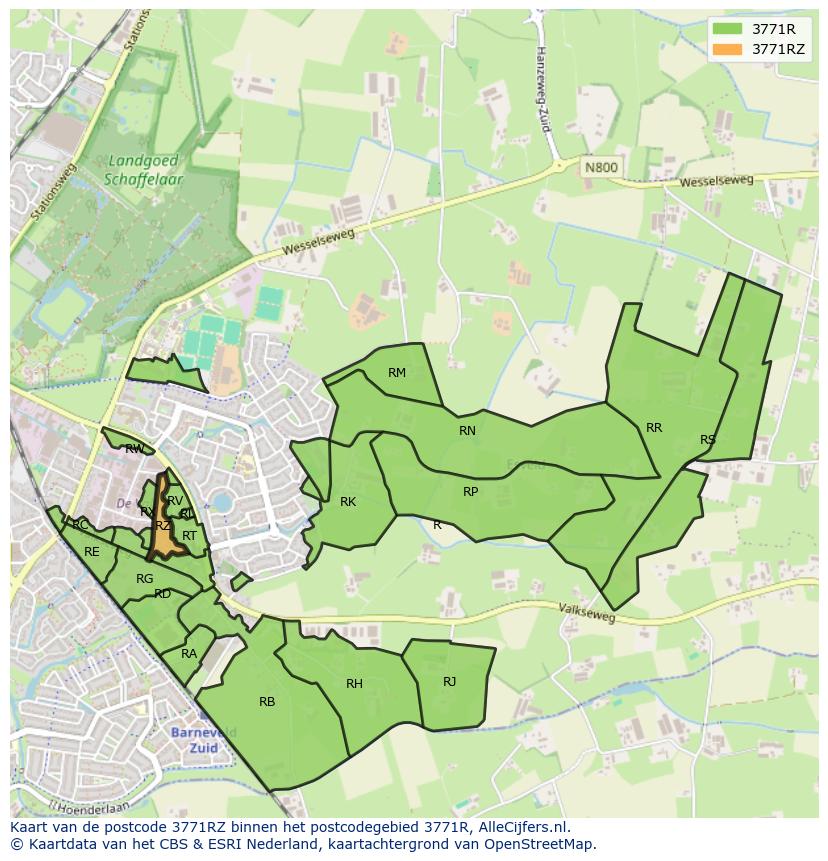 Afbeelding van het postcodegebied 3771 RZ op de kaart.