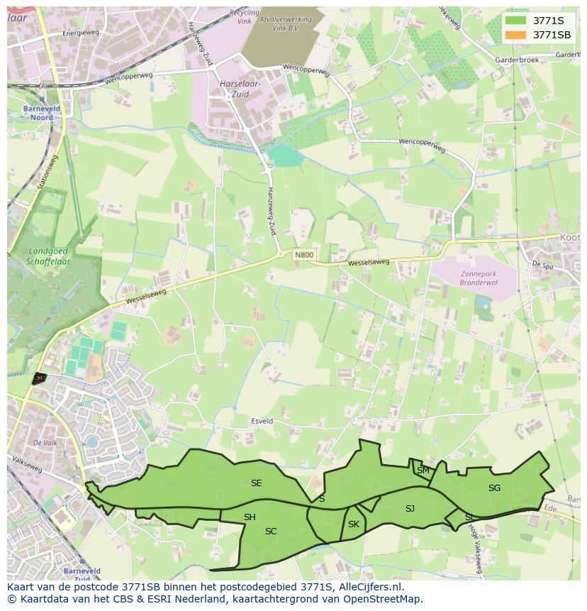 Afbeelding van het postcodegebied 3771 SB op de kaart.