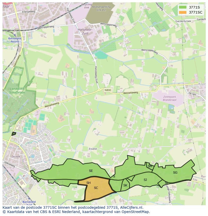 Afbeelding van het postcodegebied 3771 SC op de kaart.