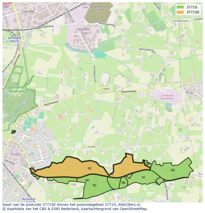 Afbeelding van het postcodegebied 3771 SE op de kaart.