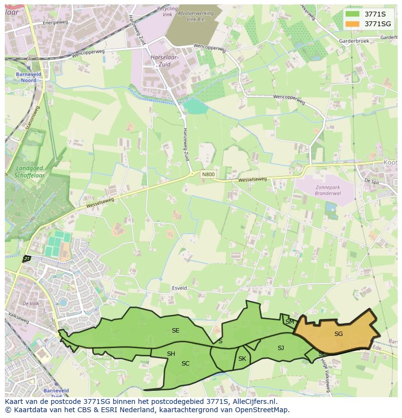 Afbeelding van het postcodegebied 3771 SG op de kaart.