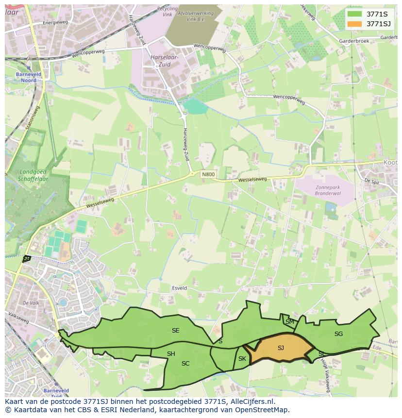 Afbeelding van het postcodegebied 3771 SJ op de kaart.
