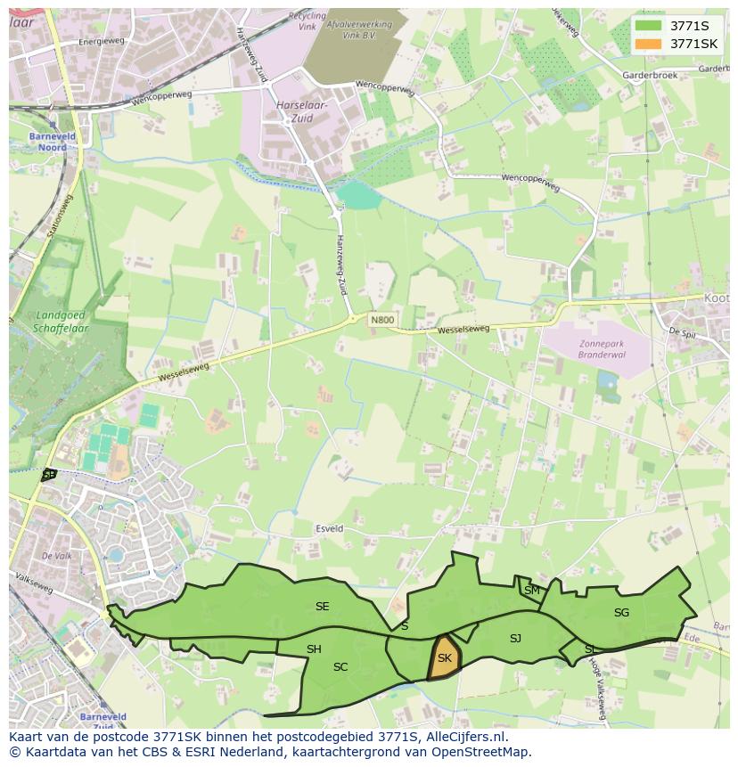 Afbeelding van het postcodegebied 3771 SK op de kaart.