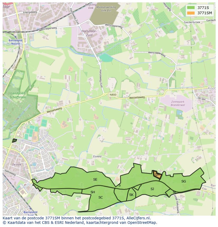 Afbeelding van het postcodegebied 3771 SM op de kaart.