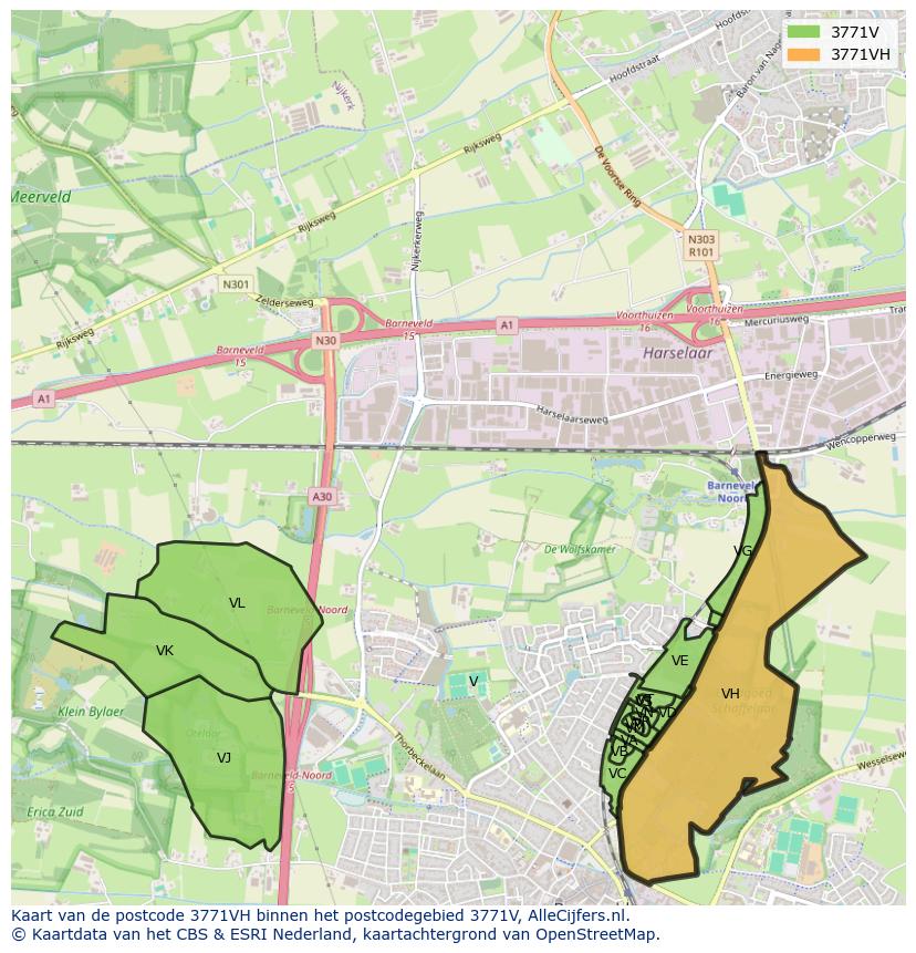 Afbeelding van het postcodegebied 3771 VH op de kaart.