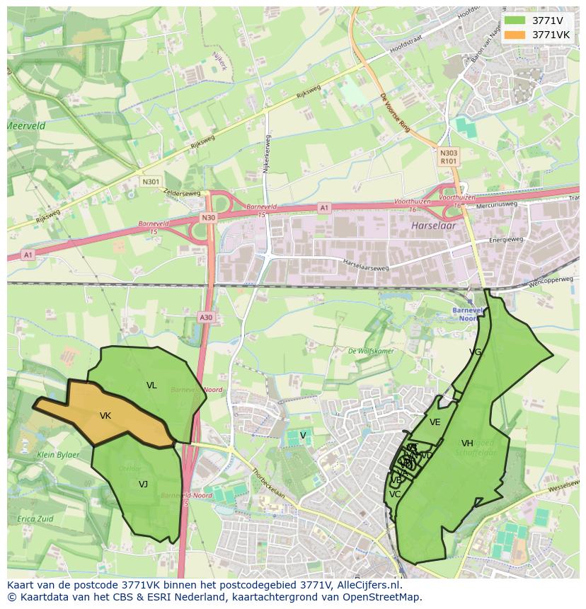 Afbeelding van het postcodegebied 3771 VK op de kaart.