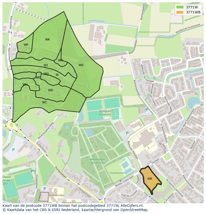 Afbeelding van het postcodegebied 3771 WB op de kaart.