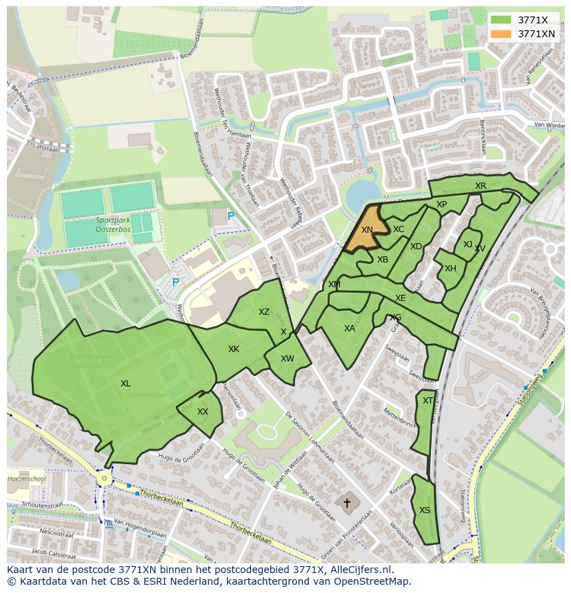 Afbeelding van het postcodegebied 3771 XN op de kaart.