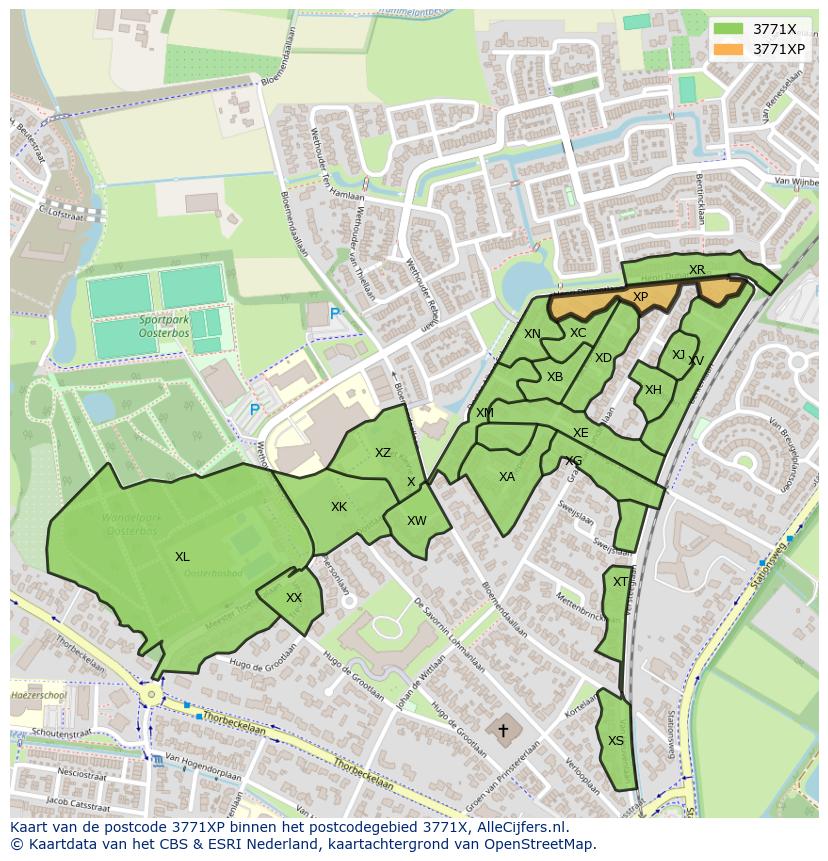 Afbeelding van het postcodegebied 3771 XP op de kaart.