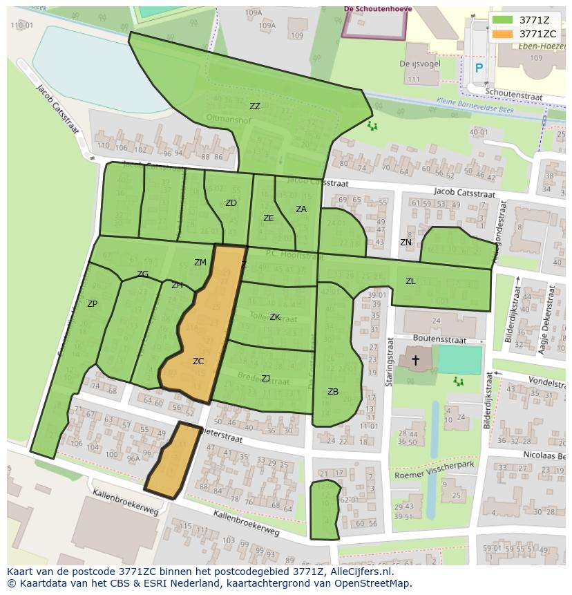 Afbeelding van het postcodegebied 3771 ZC op de kaart.