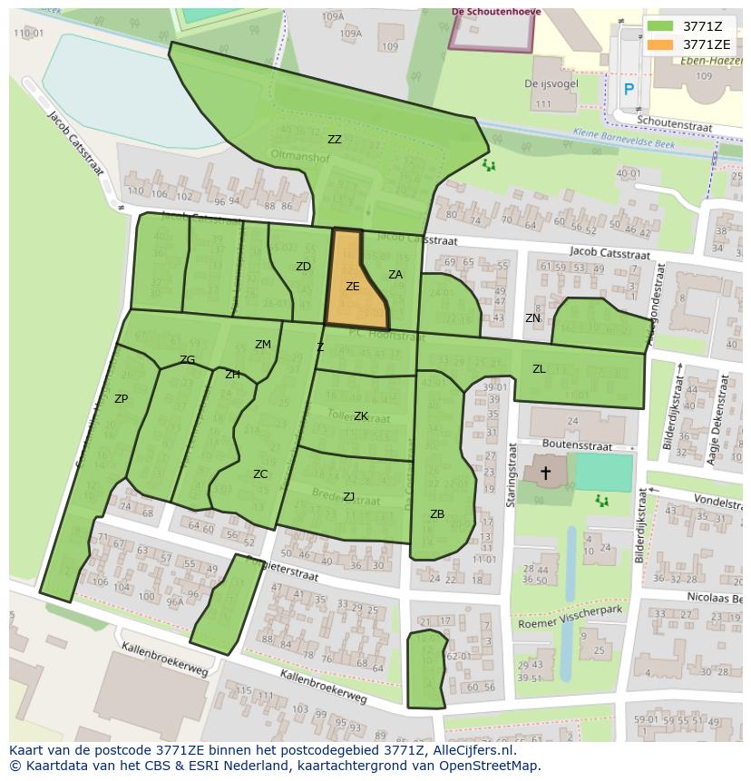 Afbeelding van het postcodegebied 3771 ZE op de kaart.