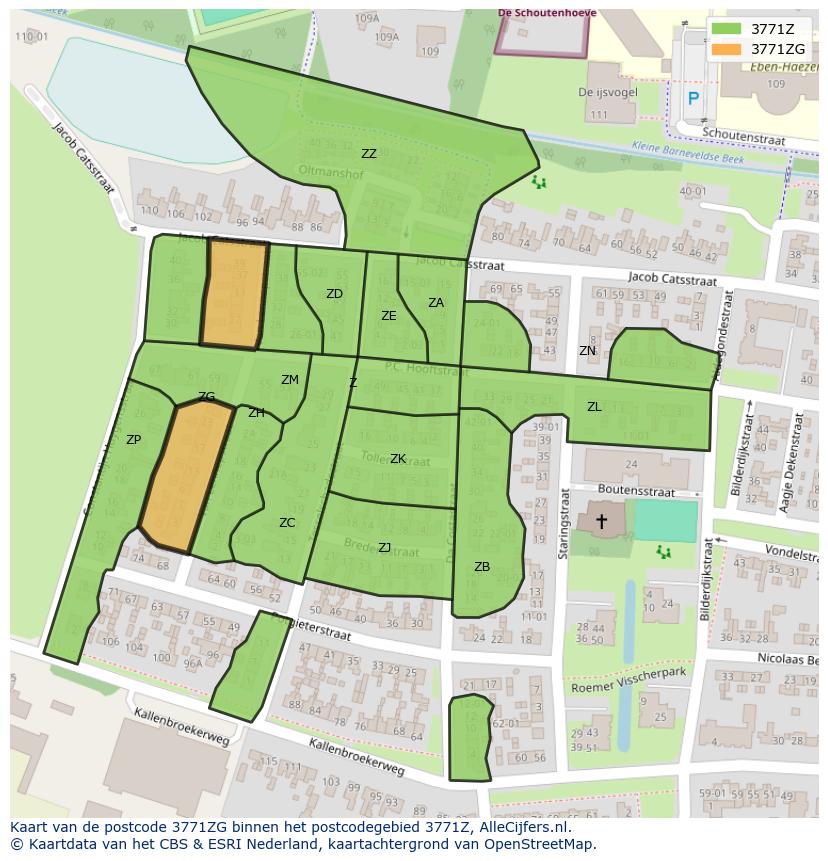 Afbeelding van het postcodegebied 3771 ZG op de kaart.