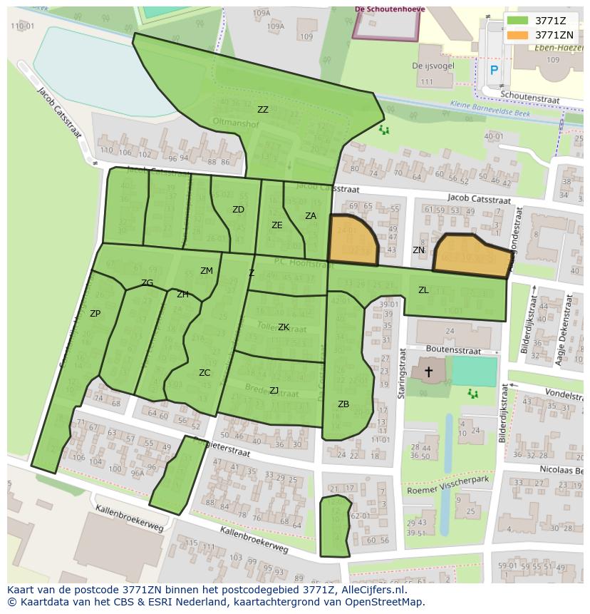 Afbeelding van het postcodegebied 3771 ZN op de kaart.