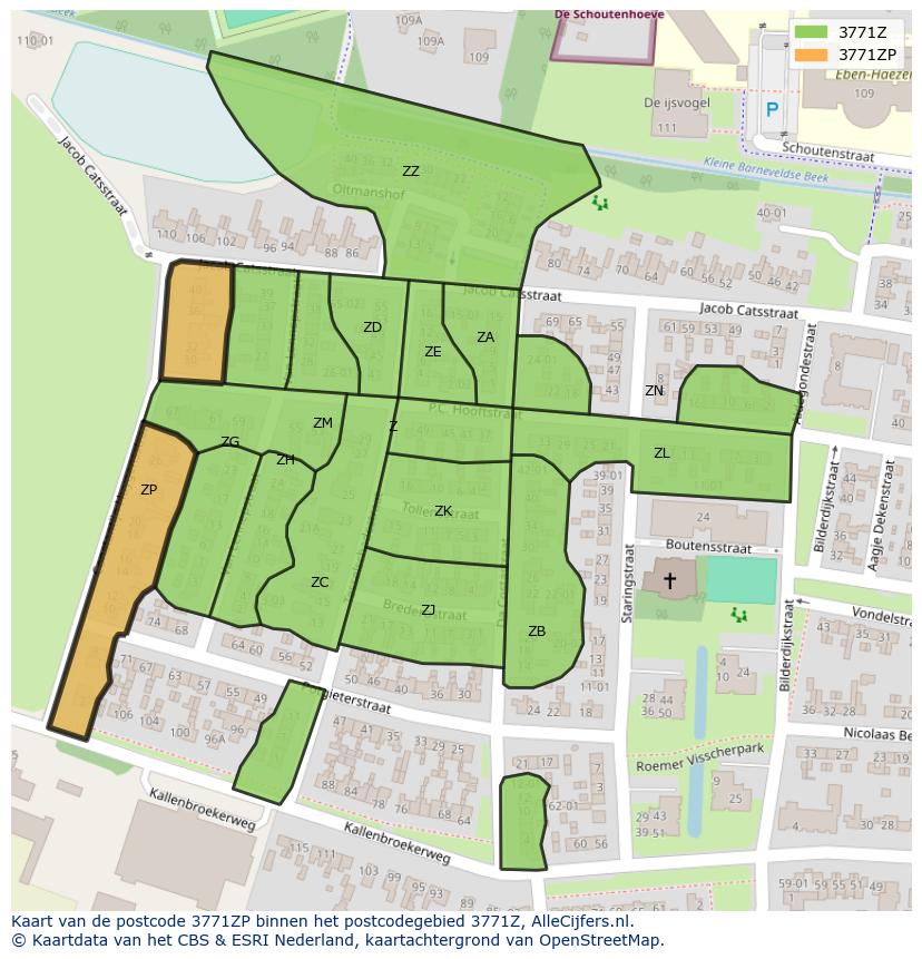 Afbeelding van het postcodegebied 3771 ZP op de kaart.