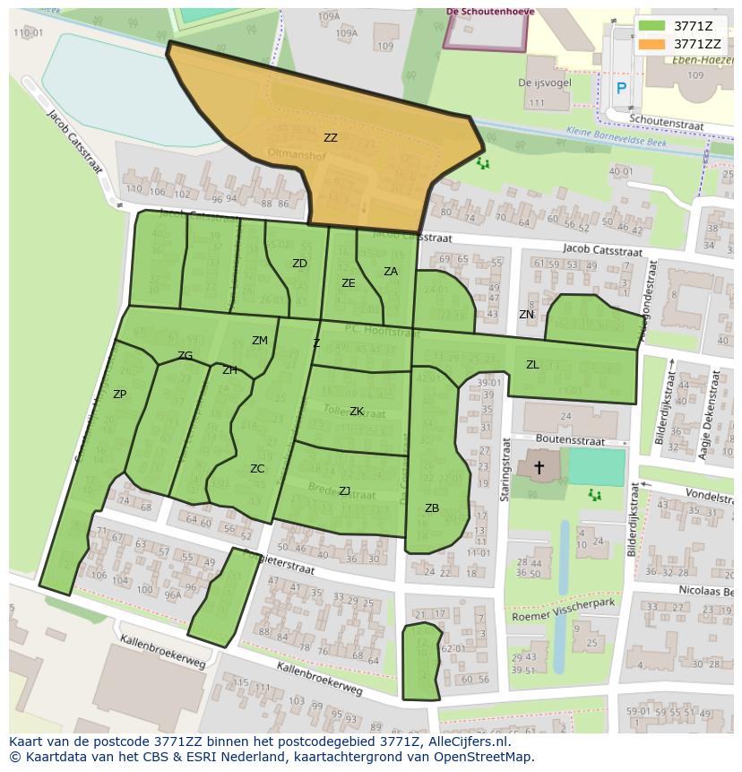 Afbeelding van het postcodegebied 3771 ZZ op de kaart.