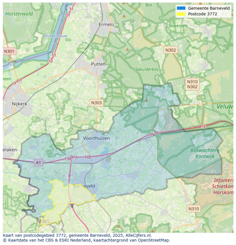 Afbeelding van het postcodegebied 3772 op de kaart.